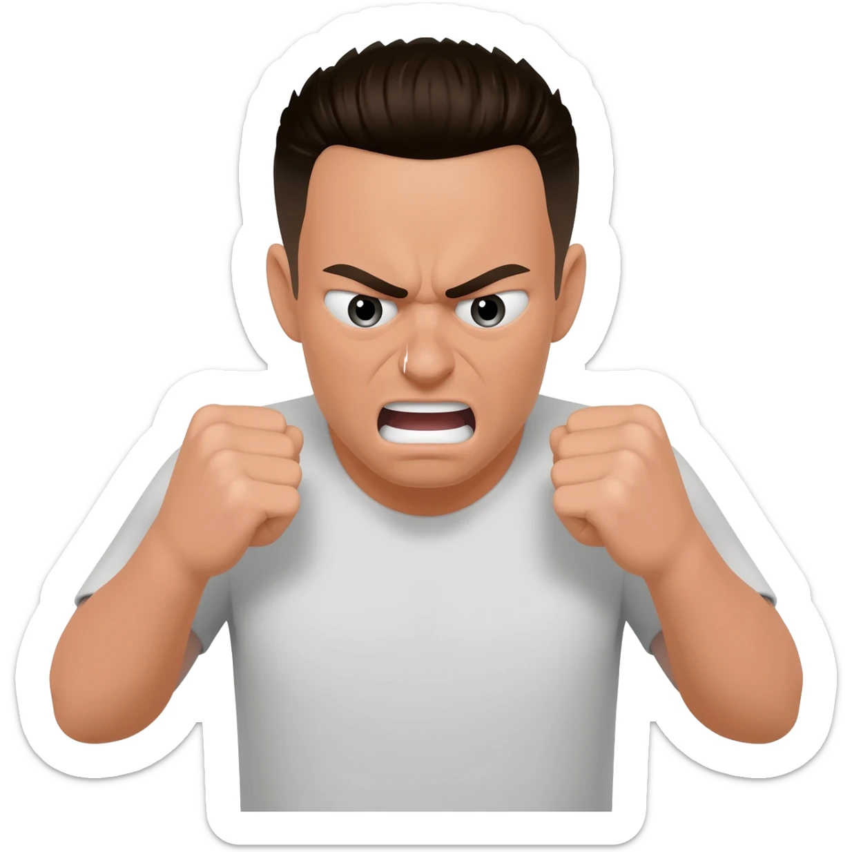 Expression of wrath. Rage.Trembling or shaking, pounding fists, breathing deeply/noisily, and intense, unblinking stares. sticker