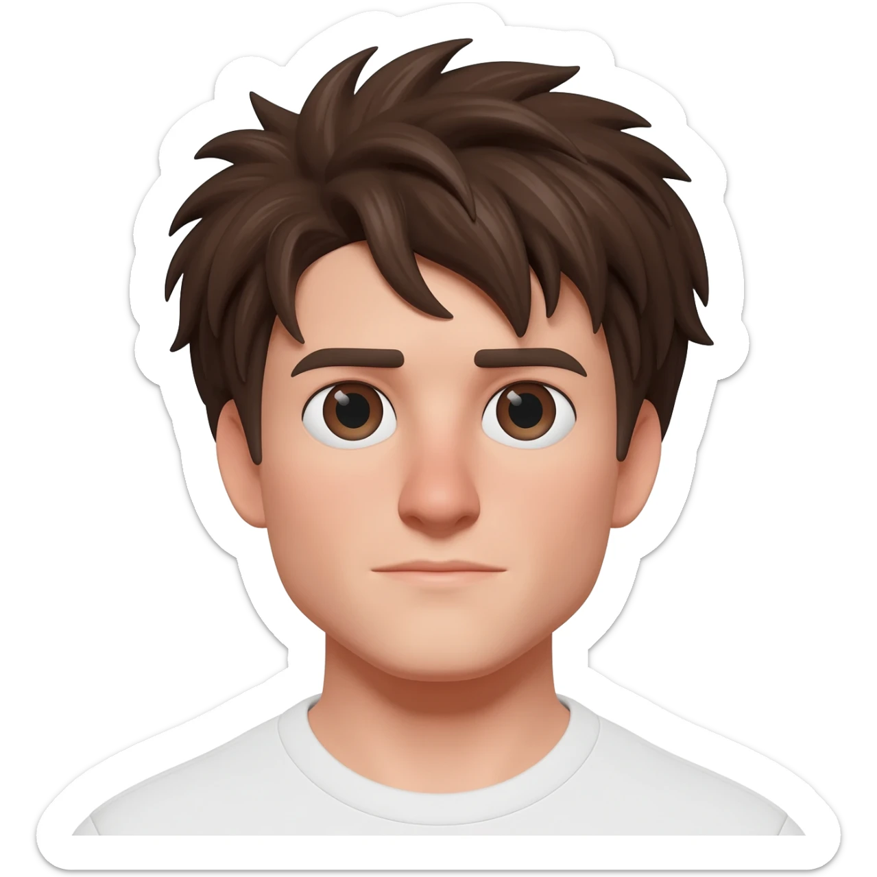 Handsome white man with big brown eyes long nose and dark brown messy hair cover his forhead and hair coming in eyes sticker