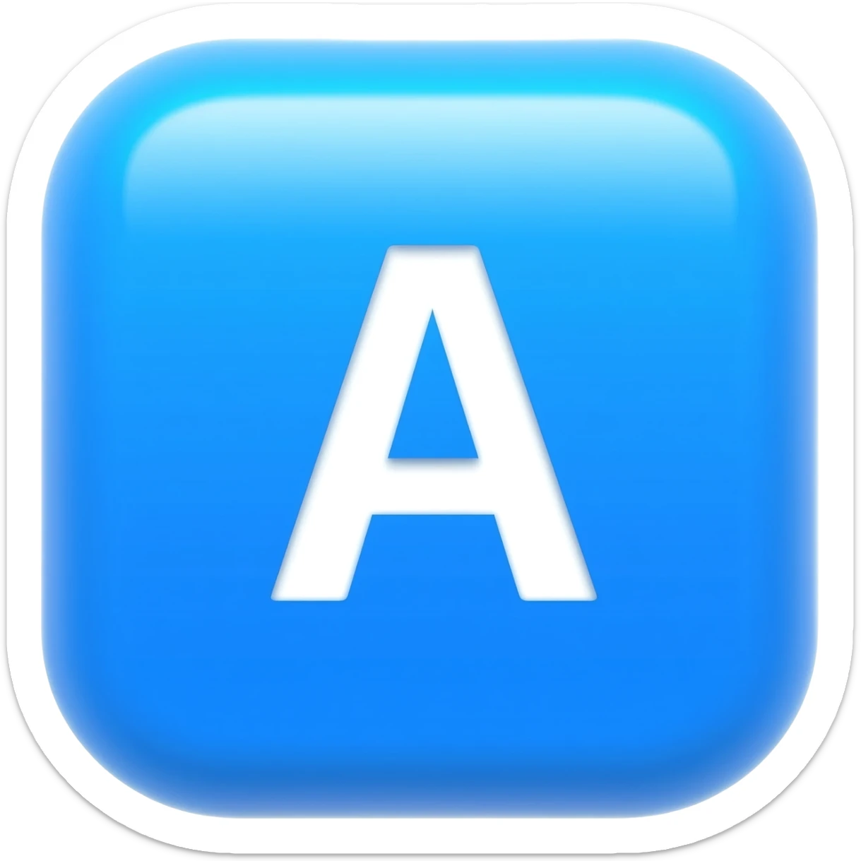 "3D premium,3D rounded-square icon in soft bleu with a beveled edge, bold serif white letter 'A'centered, strong specular highlights, inner glow, 1024x1024, png" sticker
