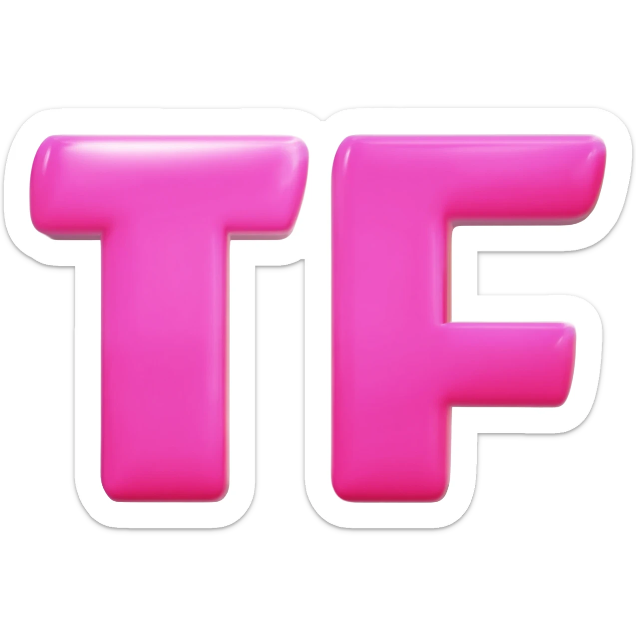 The letters "W T F" In pink color shiny bold font, transparent background, isolated, 3d rendering sticker