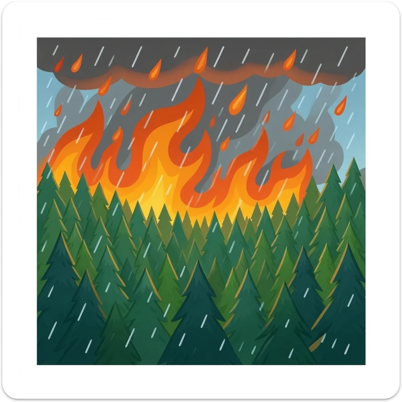 a full view of Fire Rain in a forest sticker