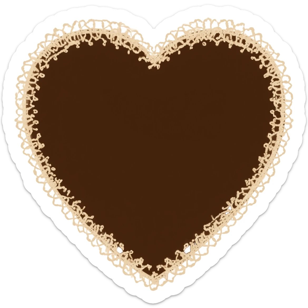 Dark brown heart with light tan lace tracing the outline sticker