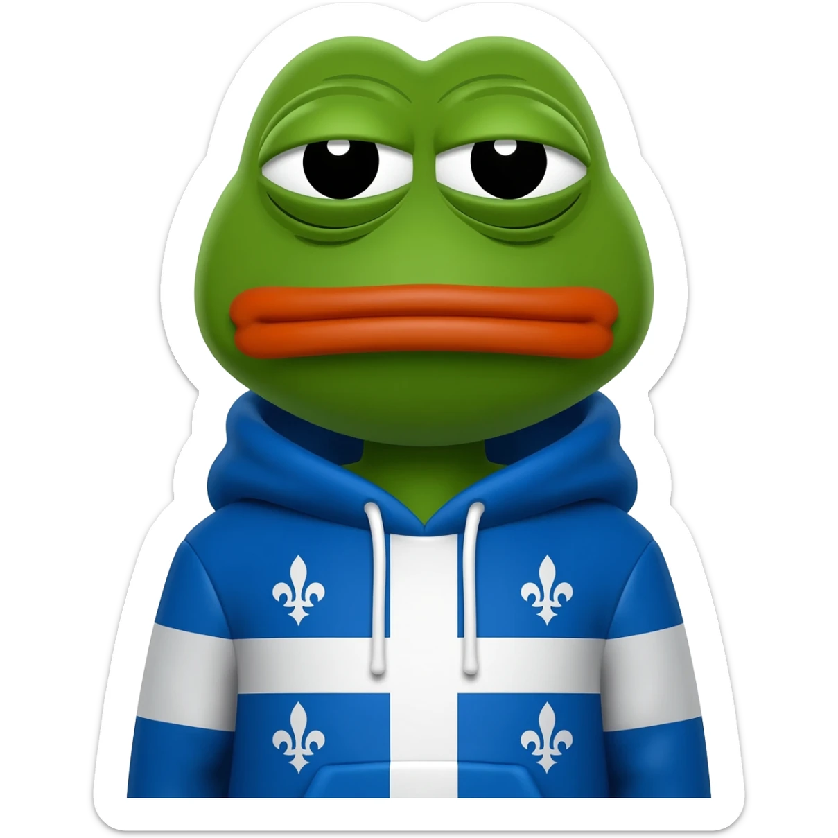 sad pepe in hoodie with quebec flag sticker
