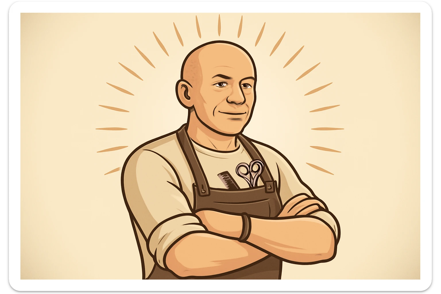 huddi shu odamni qariroq va soch soqolsiz tasvirlab ber sticker