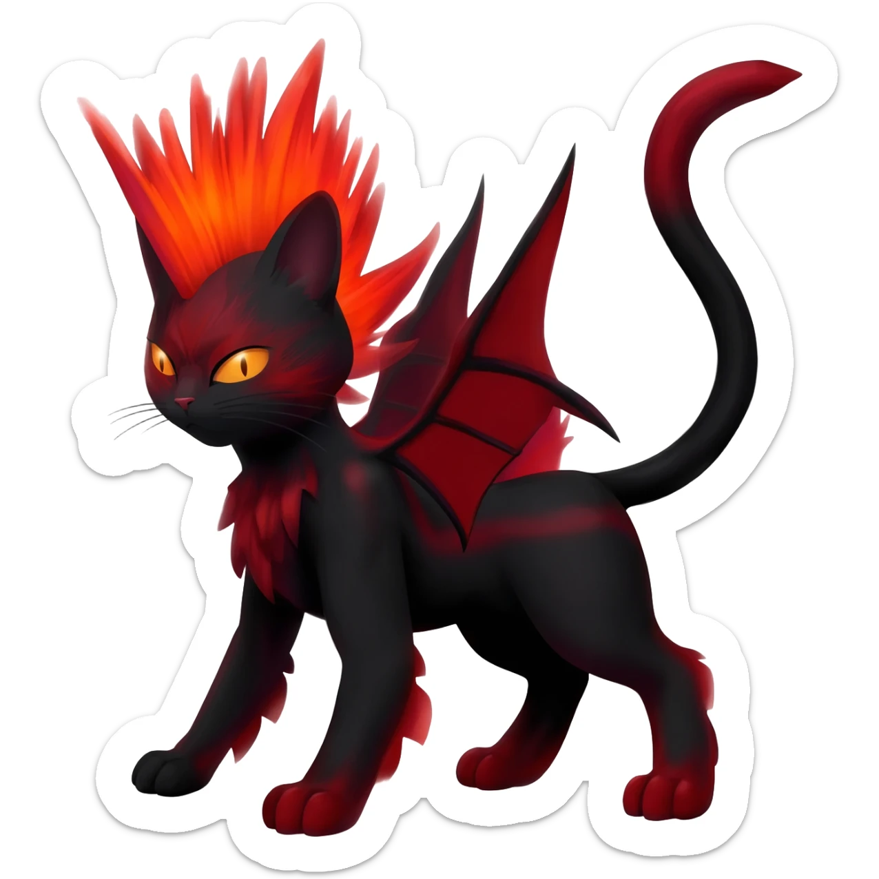 Cherry-Red and Jet-Black Fierce Fiery Mohawked Gothic Salandit-Litten-Torracat-hybrid-creature (full body) sticker