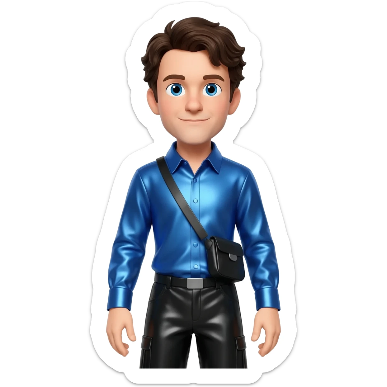Anthony Field from The Wiggles with  blue eyes, dark brown hair, blue metallic shirt, black metallic baggy pants sticker