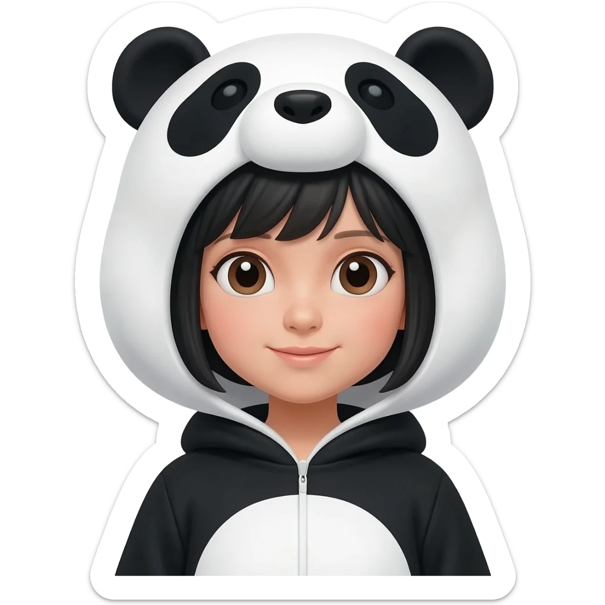 light tan girl with black hair in a panda costume sticker