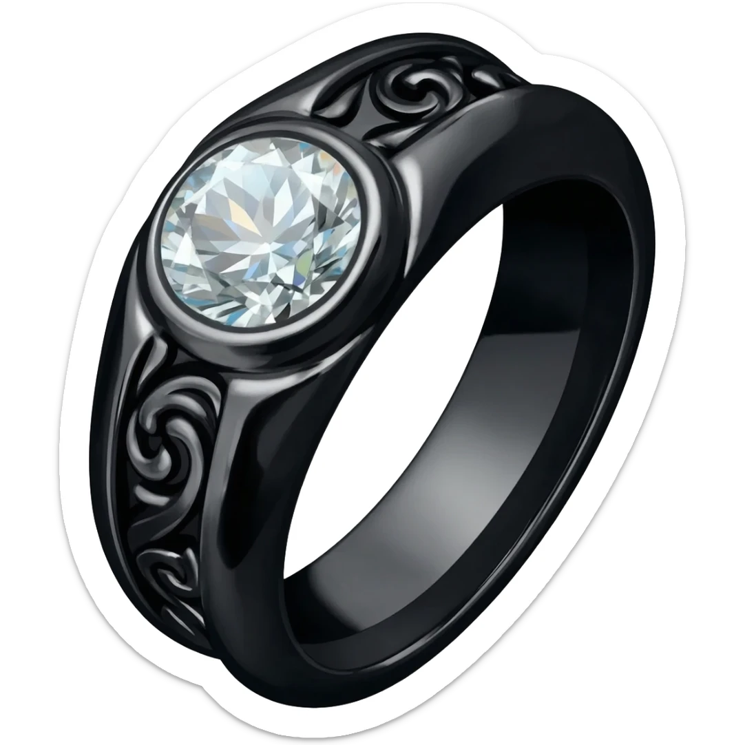 A Obsidian ring,with a Moisanite gem in the center sticker