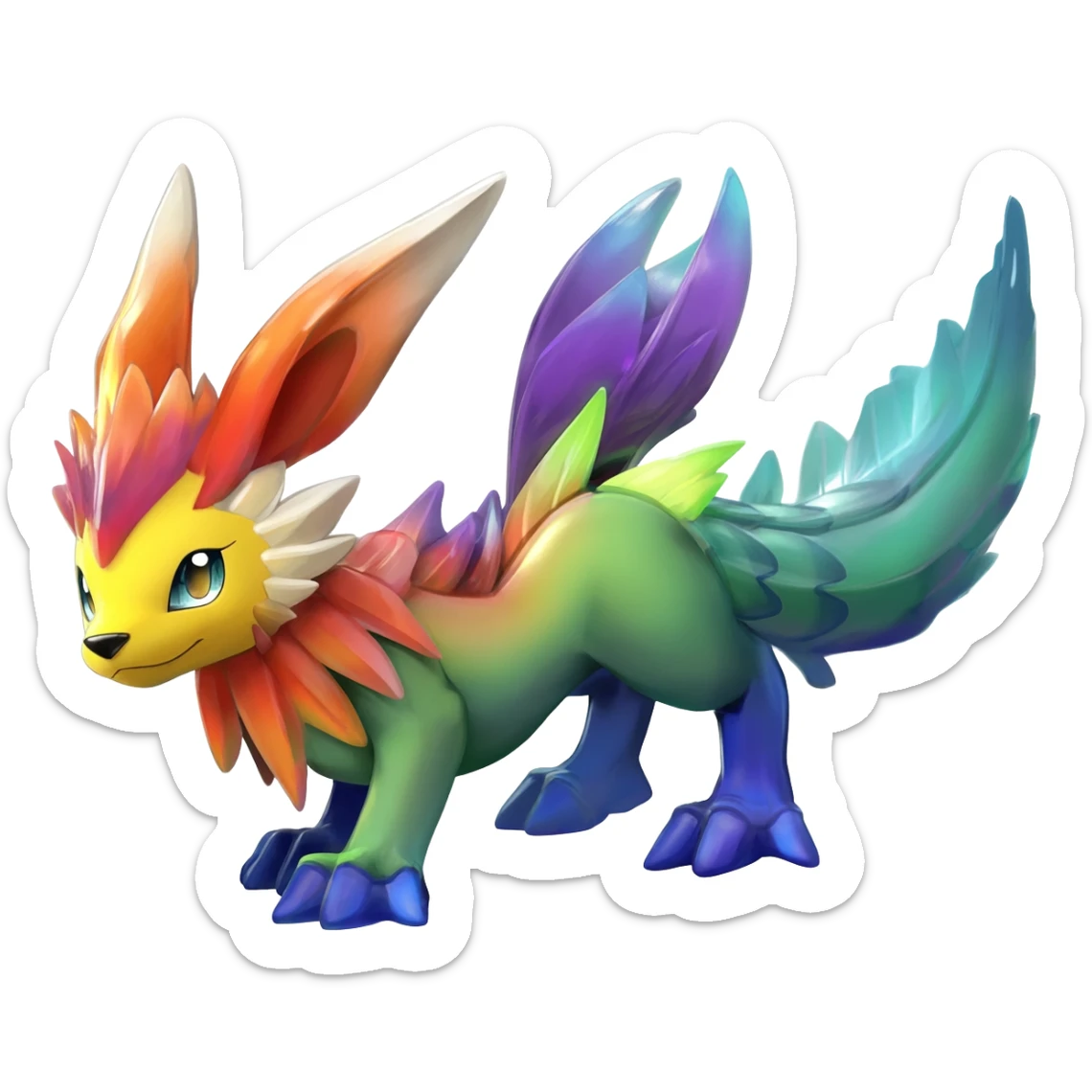 Spooky Colorful Scaley Shiny Liepard-Noivern-Litten-Sprigatito-Pokémon-fusion-creature (full body) sticker