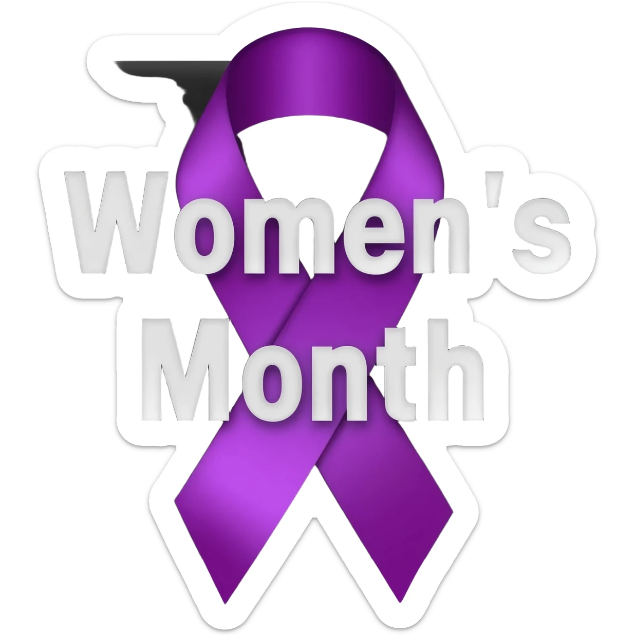 Purple ribbon with black background with written women’s month sticker