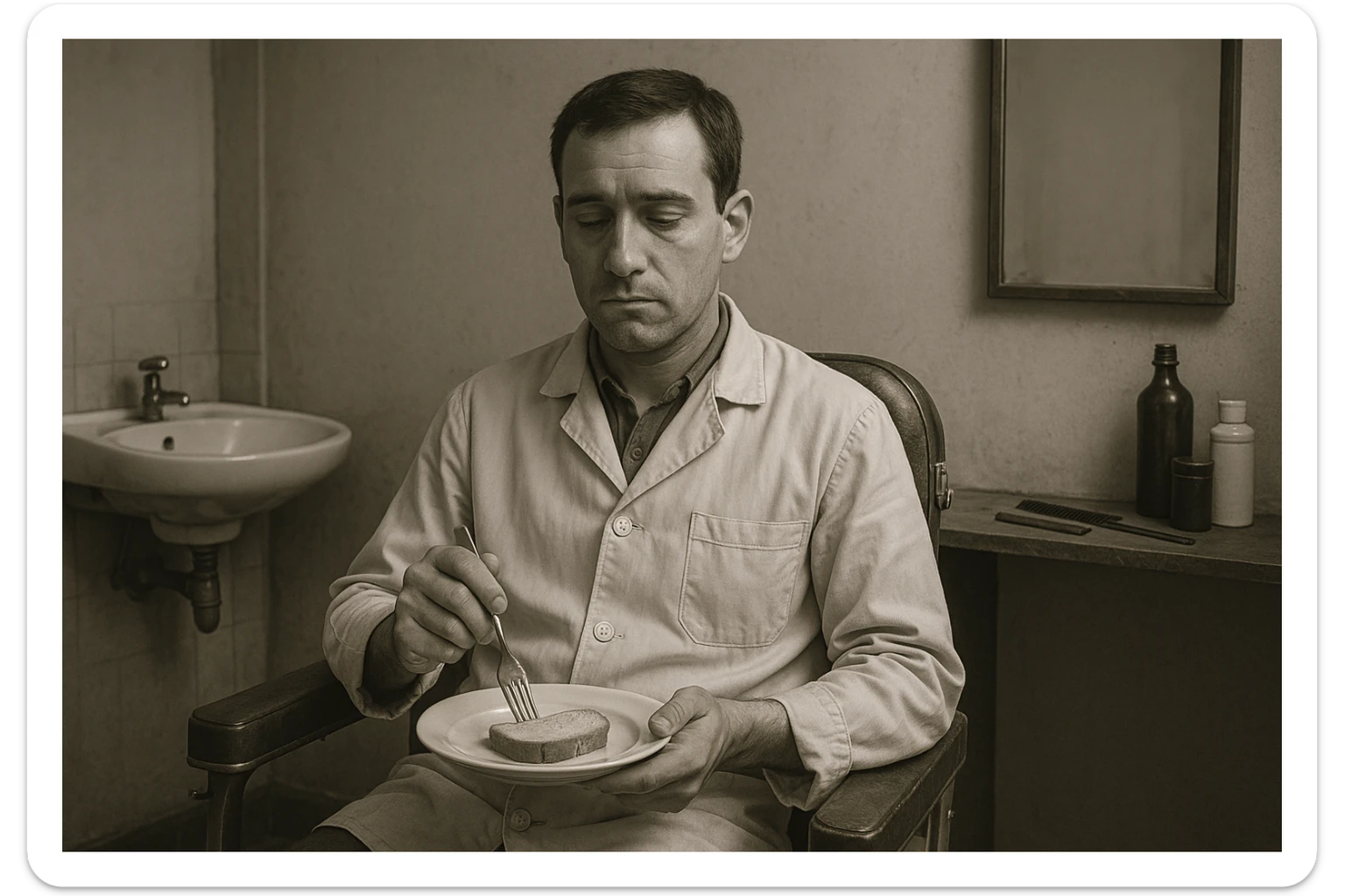 sartarosh xona bunaqa zur darajada bulmasin keyin shunchaki tarelka v vilka ushlab utirsin tarelkada esa faqat non bulsin kayfiyati xam urtacha bulsin xursan bob ketmasin sticker