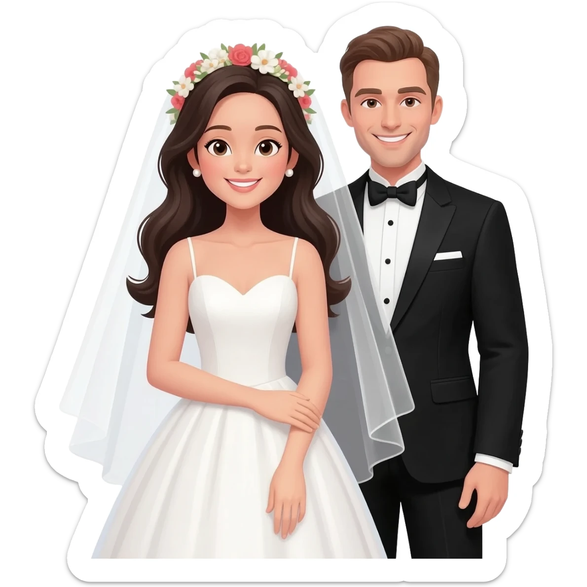 Asian bride and Caucasian groom. sticker