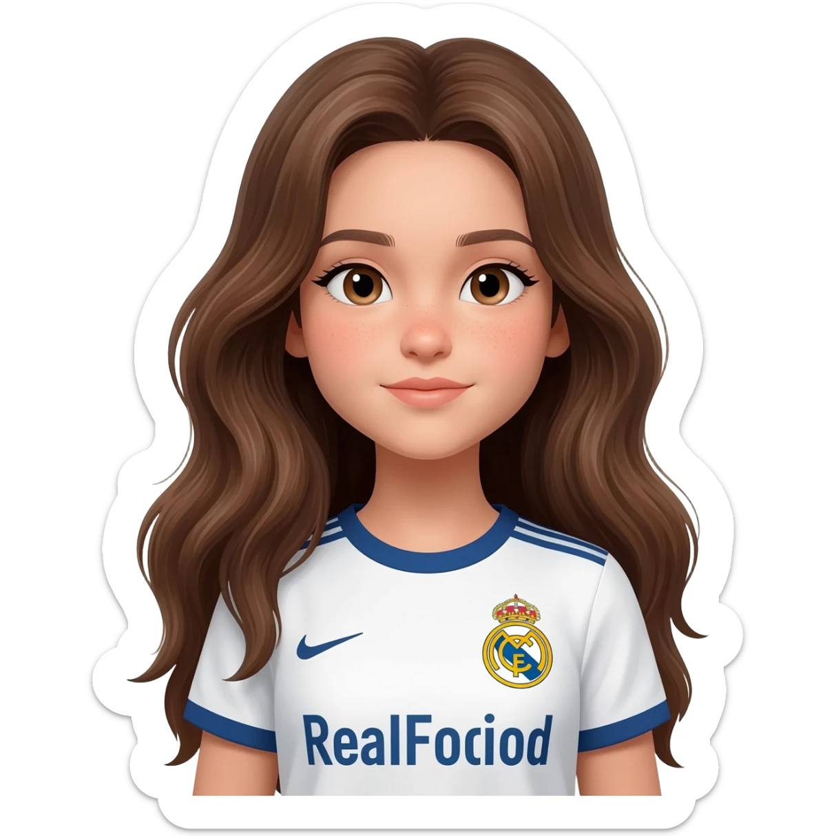 niña de 14 años muy muy guapa con el pelo largo con una camiseta Del Real Madrid sticker