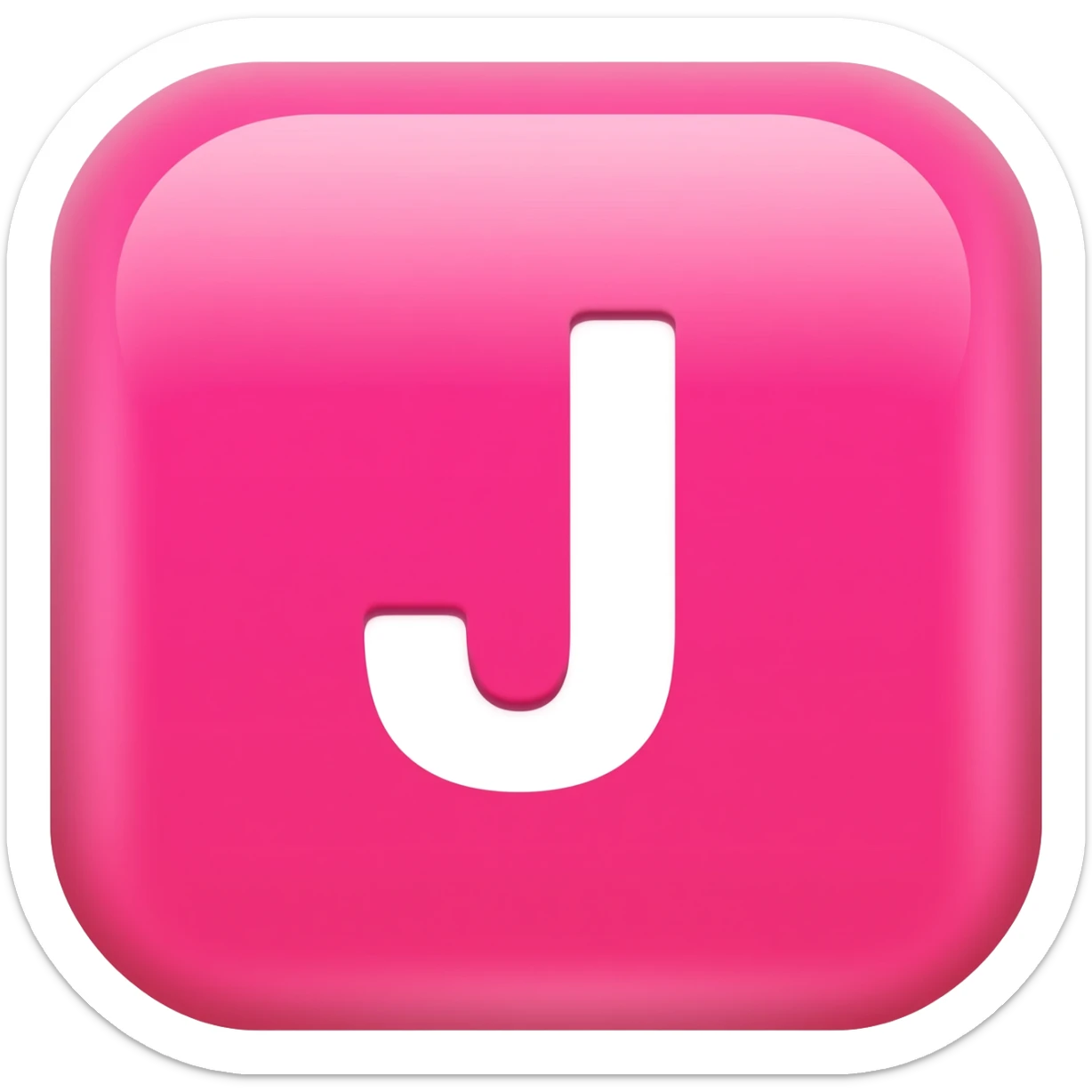 "3D premium,3D rounded-square icon in strong pink with a beveled edge, bold serif white letter 'J'centered, strong specular highlights, inner glow, 1024x1024, png" sticker