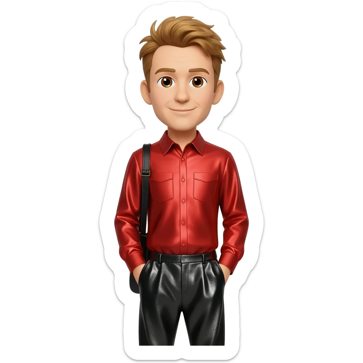 Murray Cook from The Wiggles with brown eyes, golden brown hair, red metallic shirt, black metallic baggy pants sticker