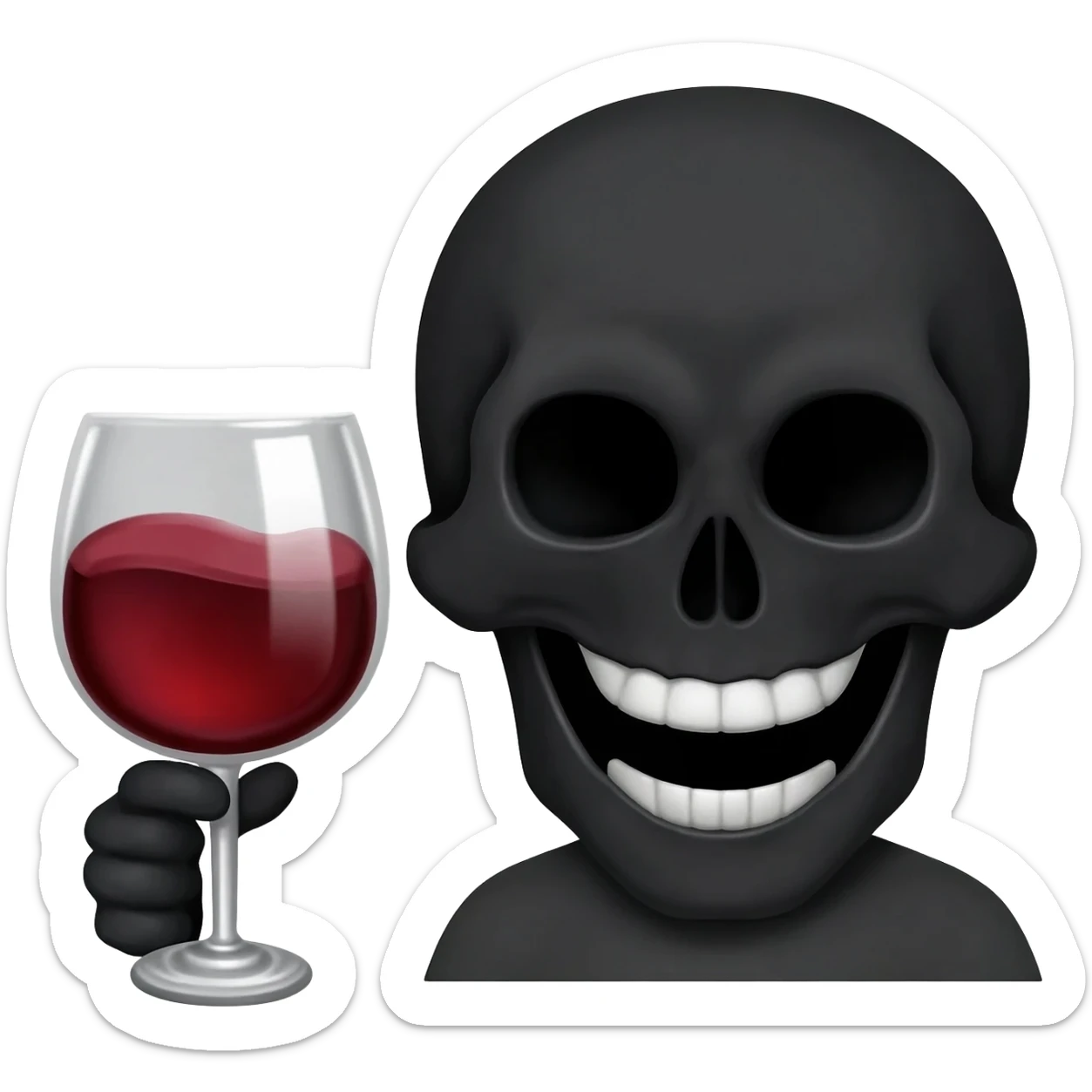 Una calavera de expresión de soltando un facto tomando un copa de vino sticker