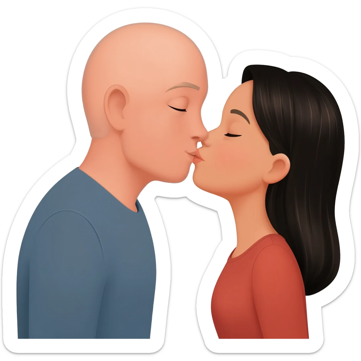 White man loosing hair on top and an Asian woman kissing. sticker