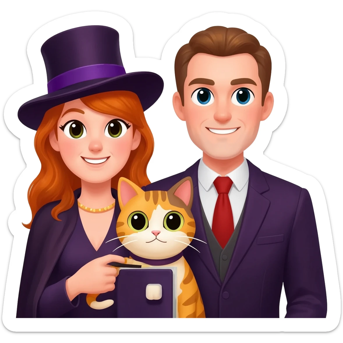 magician couple and their pet cat sticker