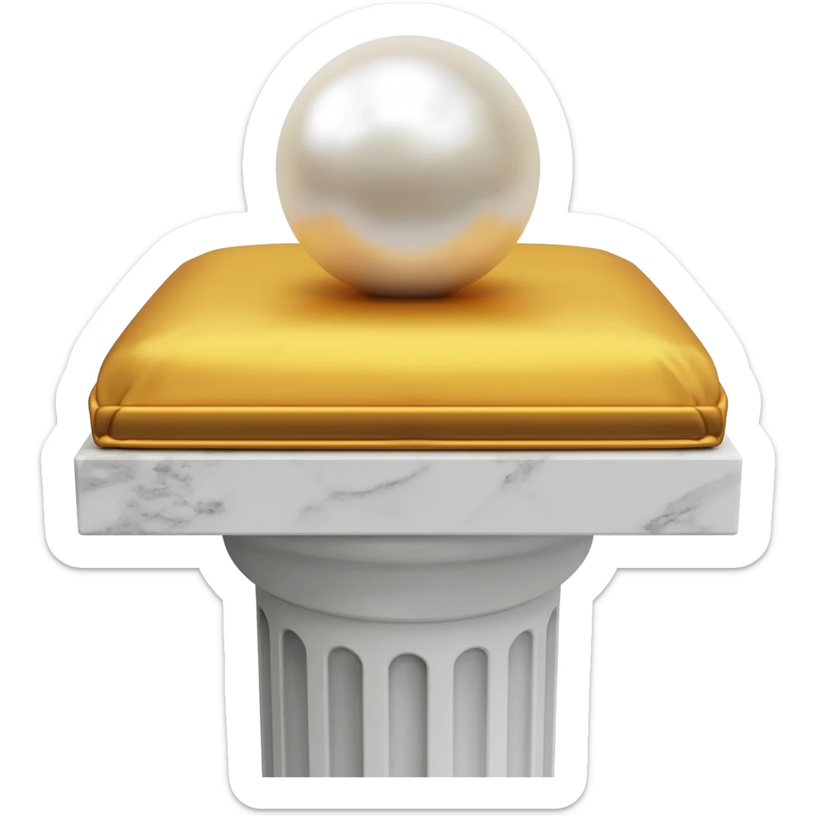 Beautiful precious tall Greek White marble pedestal with a gold cushion laying on top of it with a big shiny pearl-sphere-orb laying on it sticker