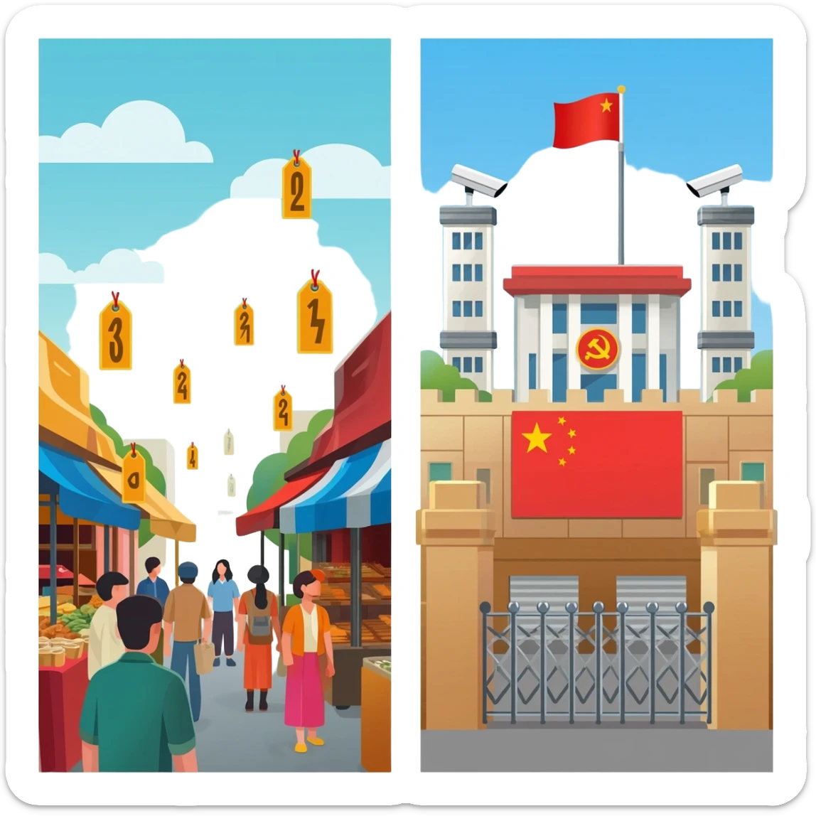 liberal economic system vs authoritarian political system, under the Chinese Communist Party sticker