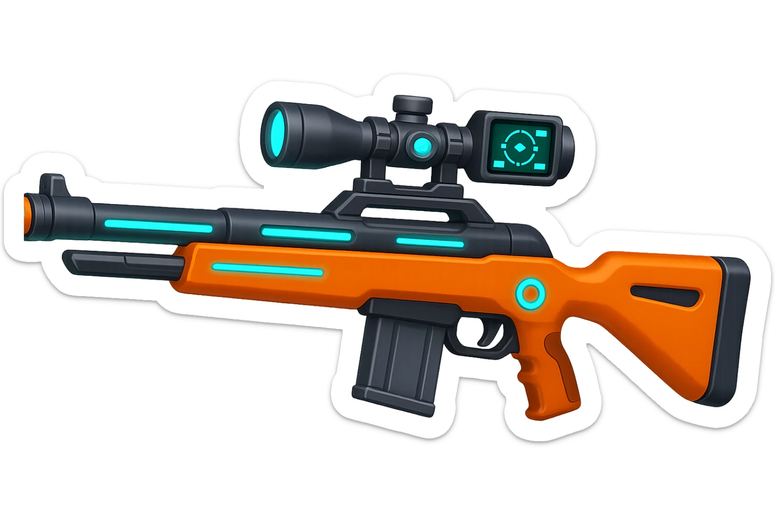 Make the toy sniper rifle much longer and more high tech, in the style of Apple emojis, with no background. Keep the apple emoji style look and feel. sticker