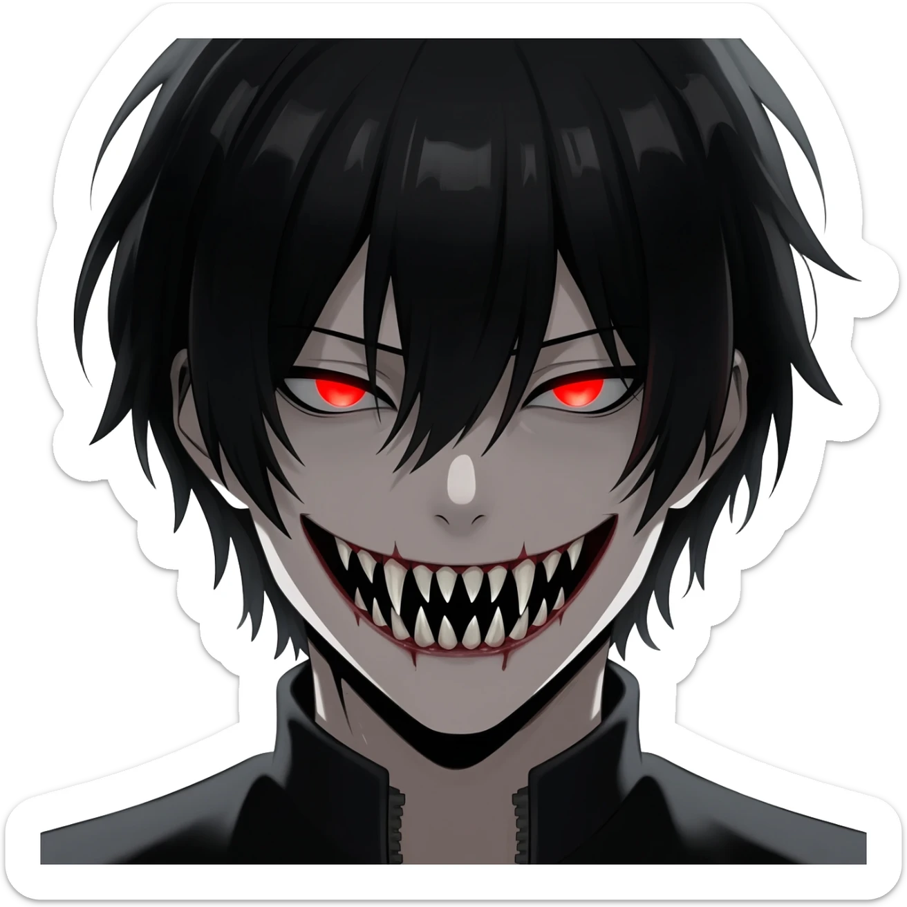 generate a black scary anime emoji in 112 x 112 format sticker