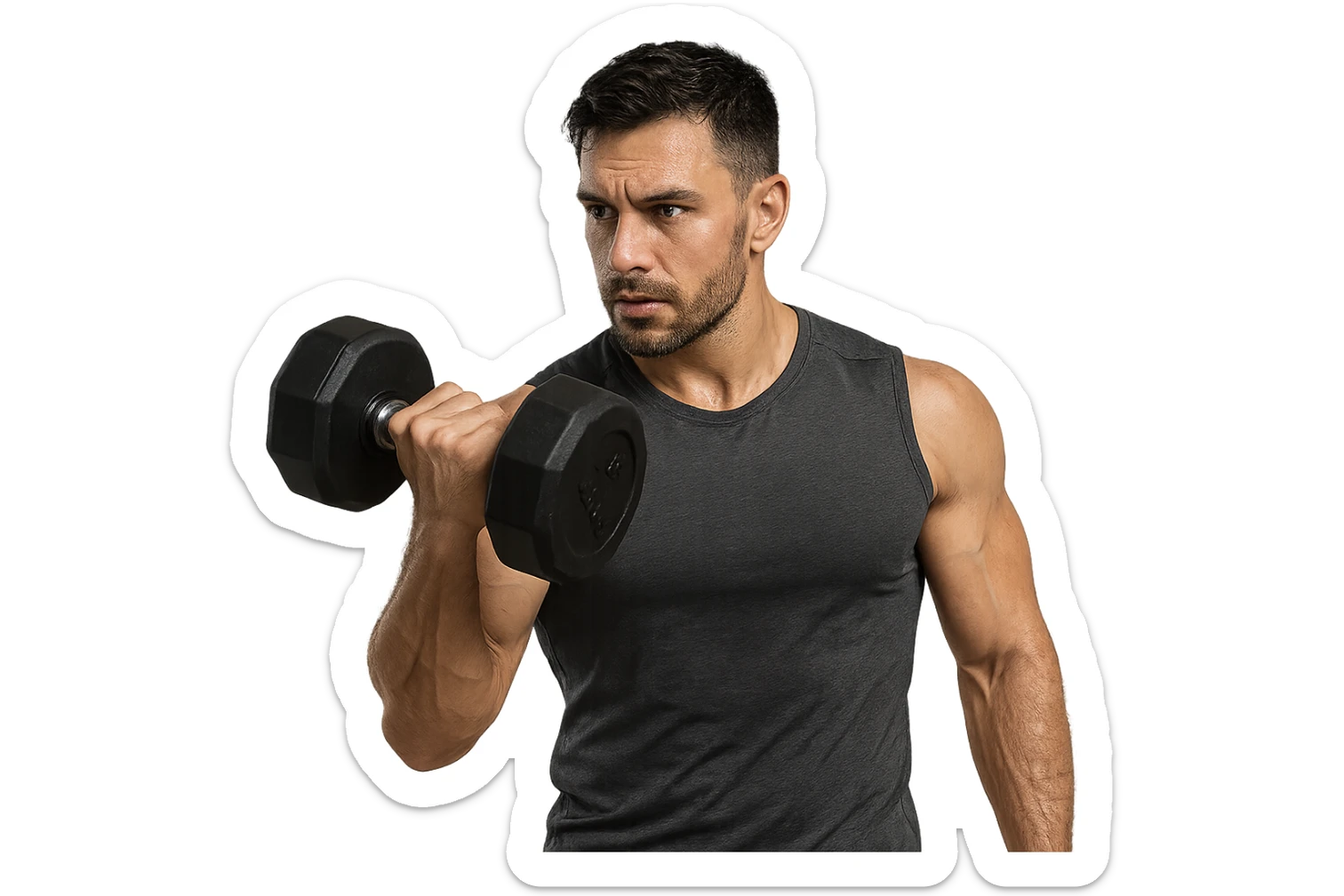 uomo fitness con manubrio da palestra in mano, iperrealistico 4k sticker
