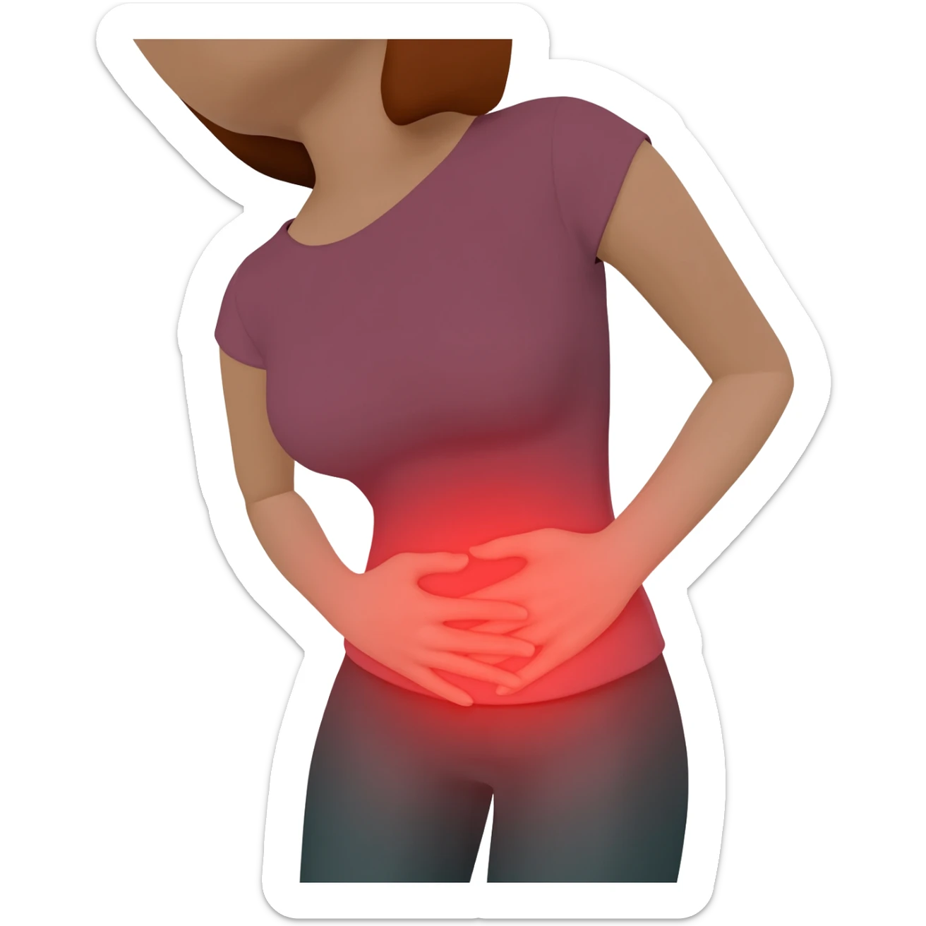 woman holding stomach hurting no glowing red sticker