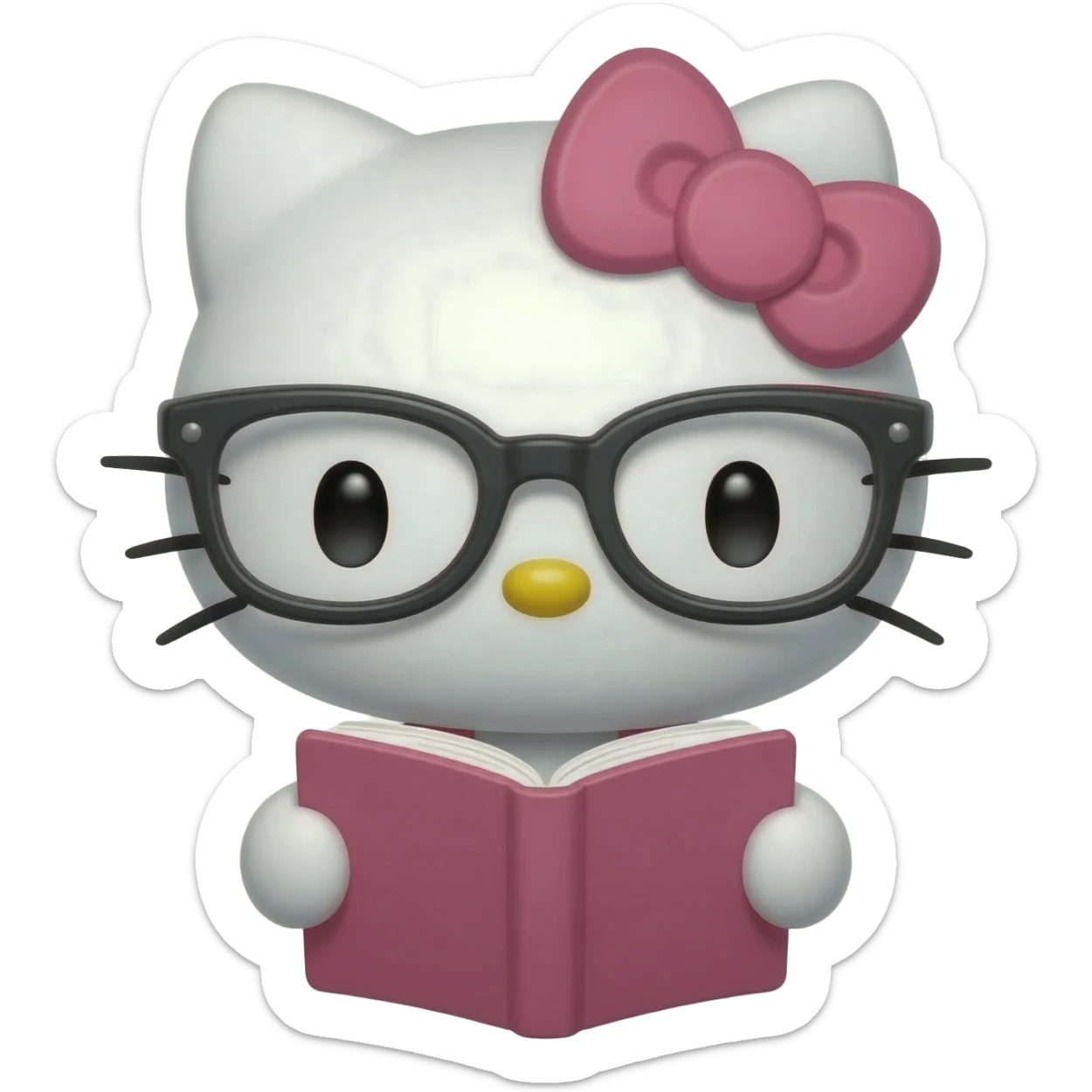 hello kitty reading a book with glasses sticker