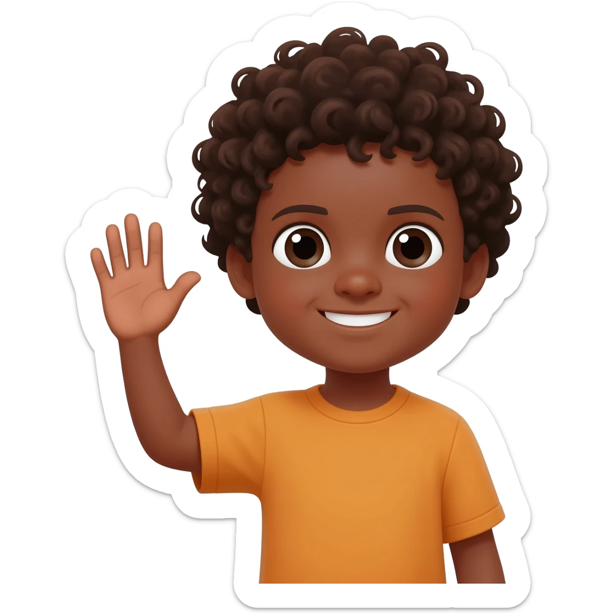waving goodbye sad black boy curly hair sticker