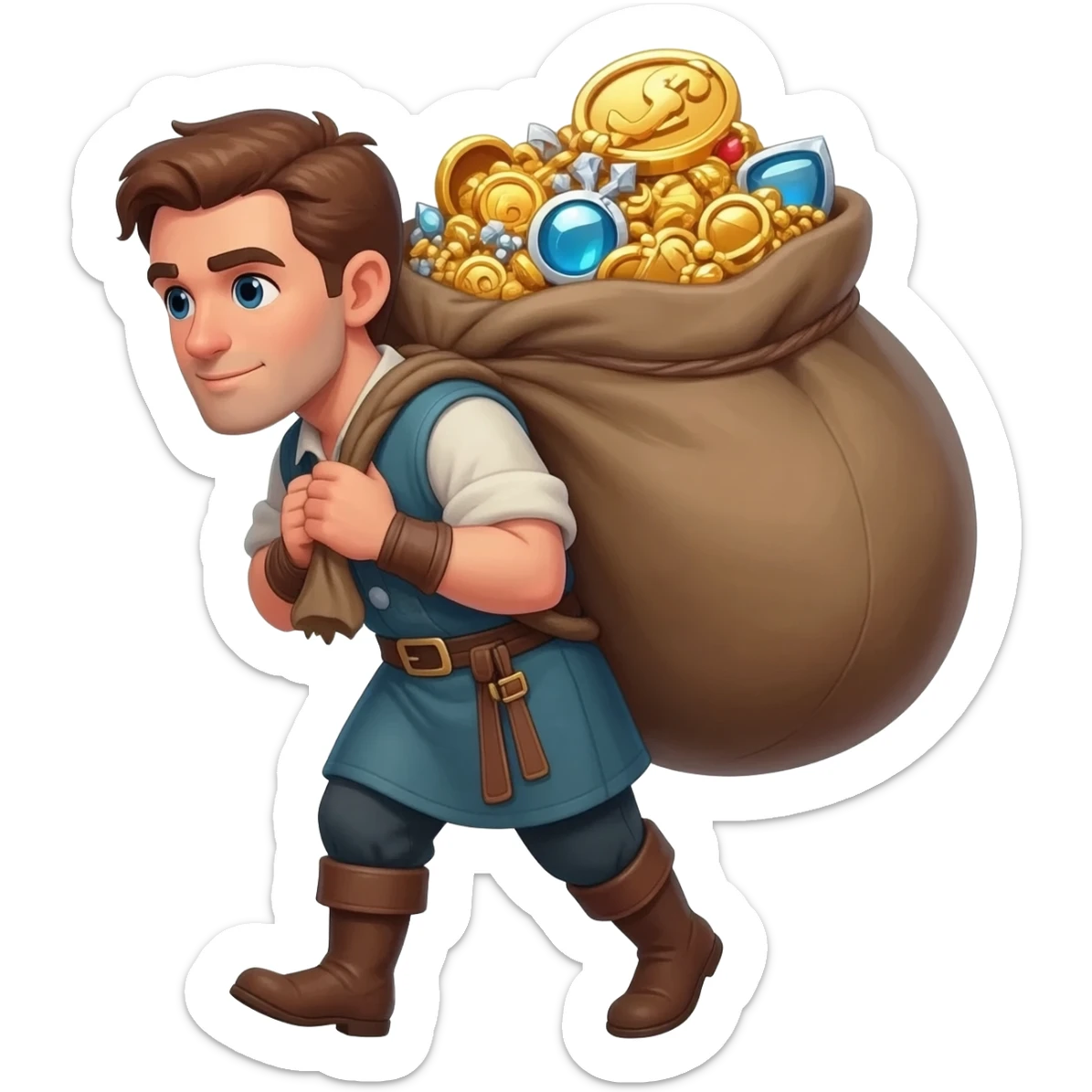  парень несет мешок с драгоценносями за спиной во весь рост  sticker