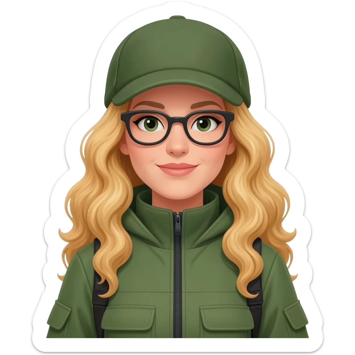 Green hunting woman with glasses and long blonde curly hair sticker