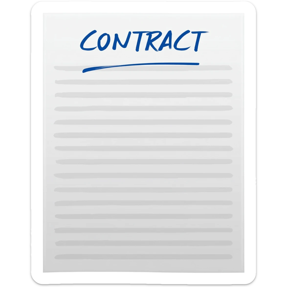 contract document white paper with contract written in blue at the top. sticker