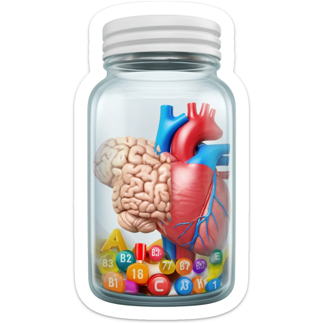 brain support, heart support,immune support.bone strength,hormone balance, female hormone, balance male,Anti candida,low sugar/no sugar vitamins (write Vit  A, B1, B2, B3, B6, B7, B12, FOLATE AND FOLIC ACID, C, D, E AND K )  IronMagnesium no yeast Anti inflammation sticker