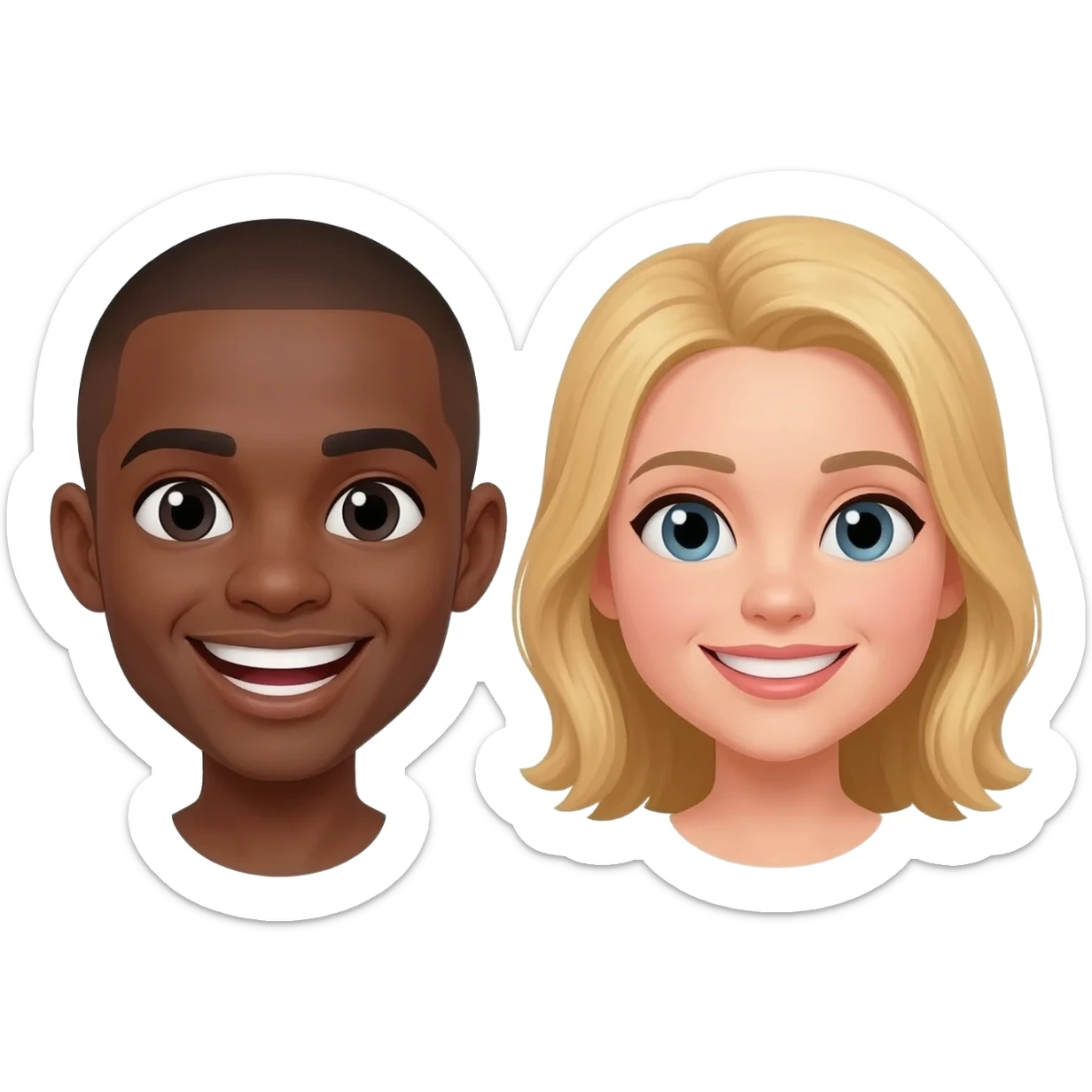 Black man with shaved head laughing with blonde woman sticker