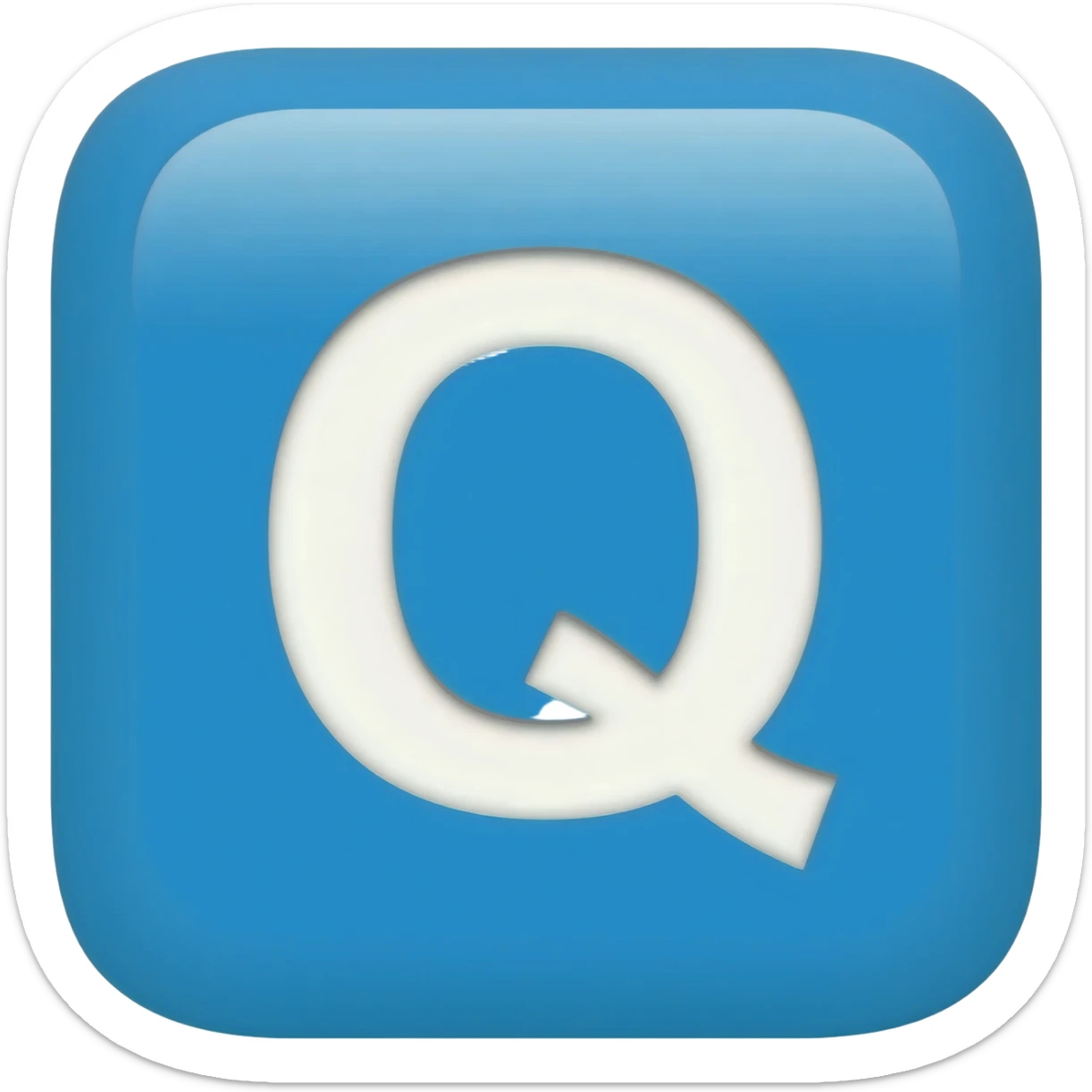 "3D premium,3D rounded-square icon in soft bleu with a beveled edge, bold serif white letter 'Q'centered, strong specular highlights, inner glow, 1024x1024, png" sticker