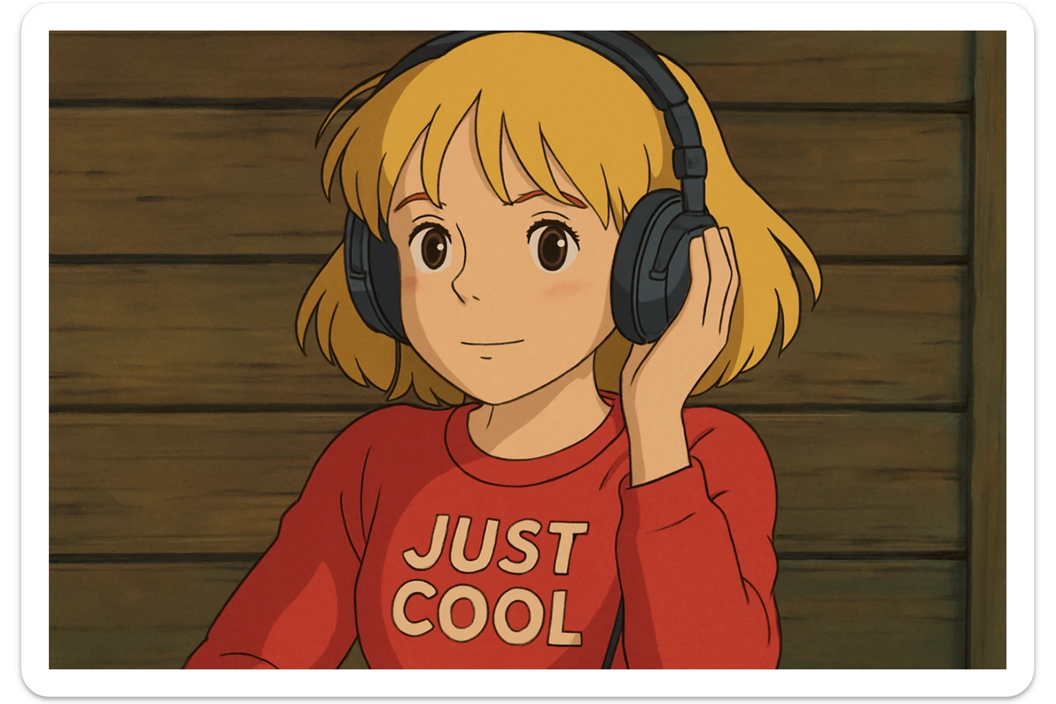 A girl yellow hair brown eyes red Just Cool Women's Long Sleeve Cool T-Shirt listen to the ear sticker