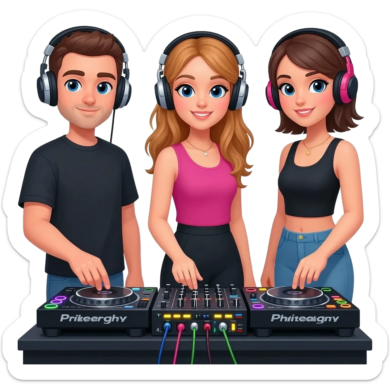 Trio dj with one guy and two girls sticker