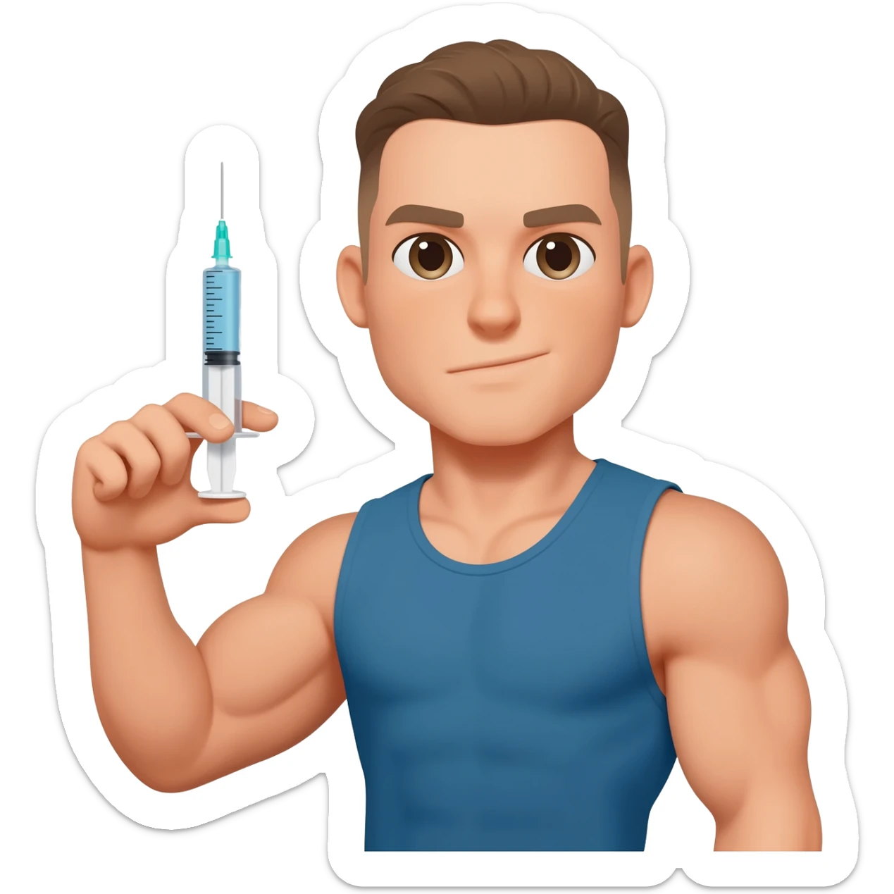 A body builder holding an injection in his hadn sticker