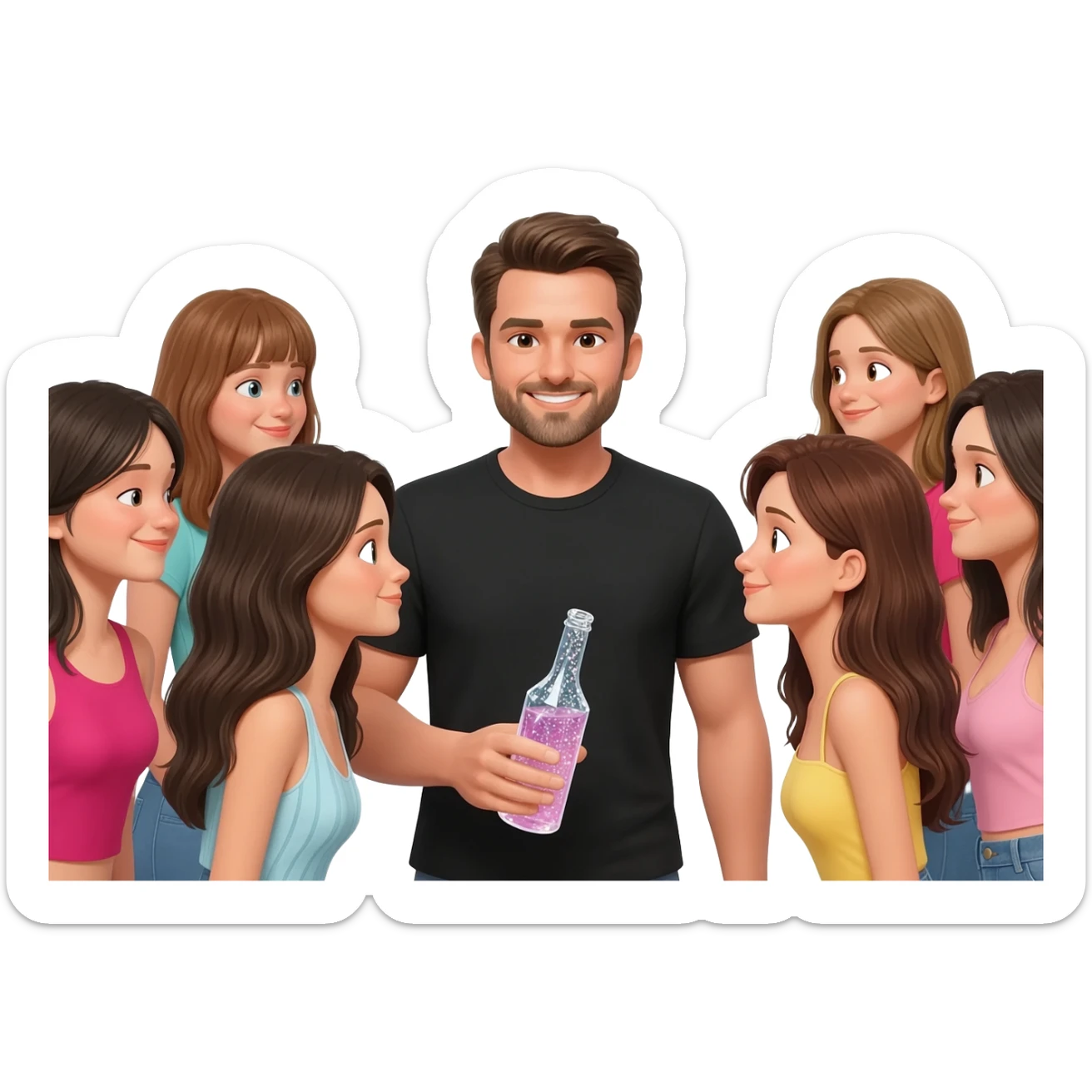 a man in black t-shirt held out his Cristal bottle to nearby pretty girls’ faces for them to drink from. sticker
