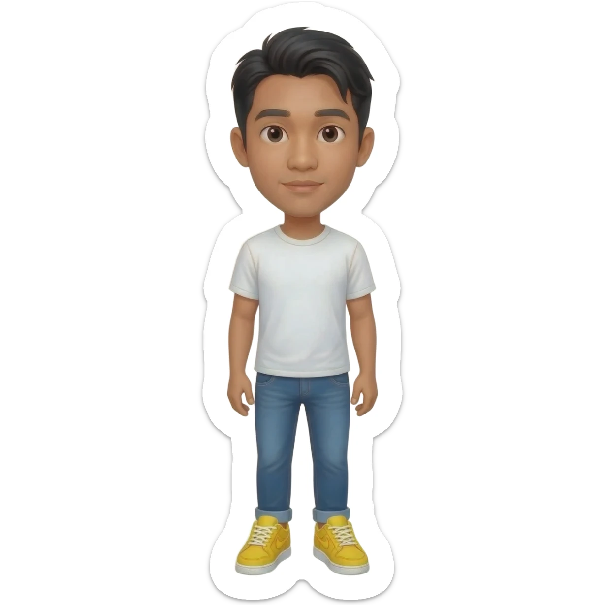 Filipino man white t-shirt denim jeans with yellow sneakers  sticker