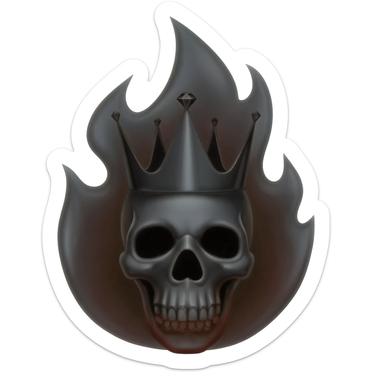 generate a black skull with a black diamond crown burning with a black flame sticker