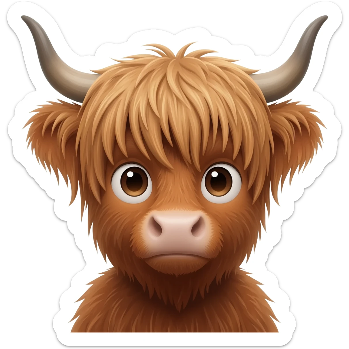 highland cow humanisation femboy with messy light brown bangs covering the eyes sticker