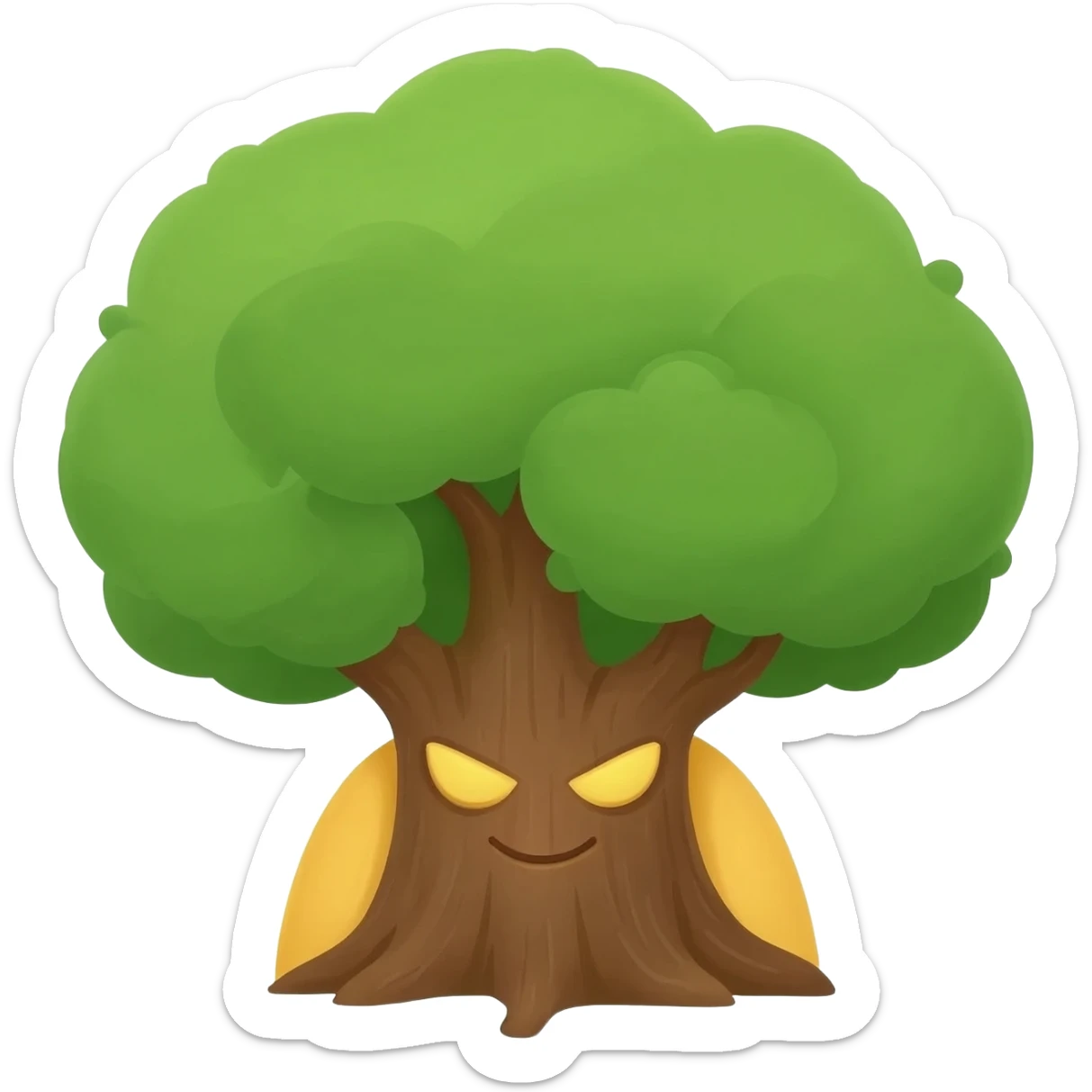 Yellow emoji face sneakily hiding behind big tree sticker