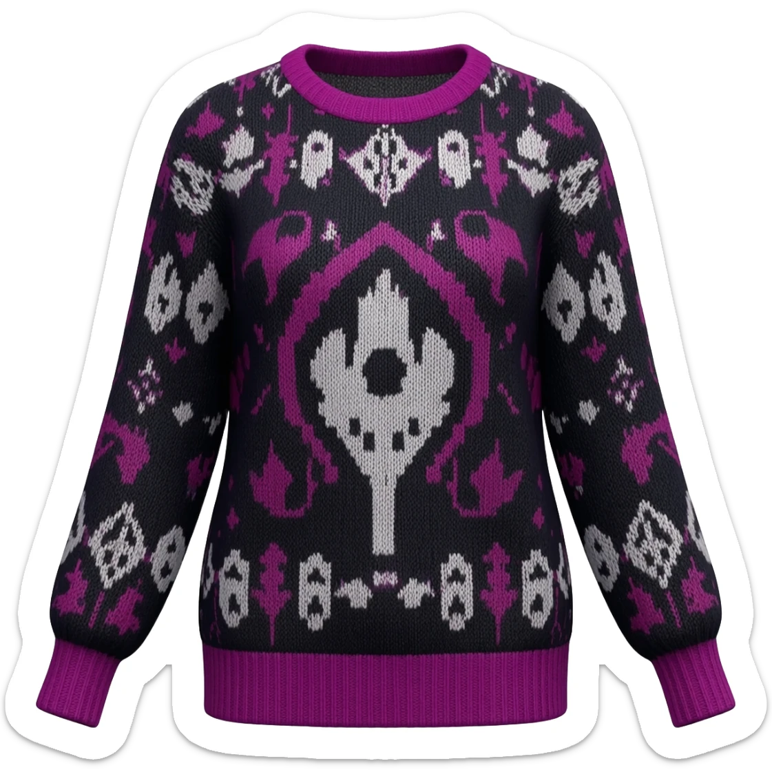 Still life, render, isolated, whimigoth pattern print and color scheme, womens sweater, highly detailed, 8k. No emoji icons, no emoji faces, no human figures  sticker