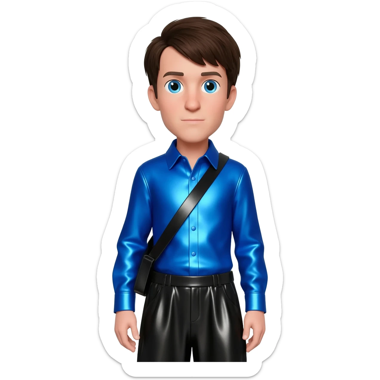 Anthony Field from The Wiggles with  blue eyes, dark brown hair, blue metallic shirt, black metallic baggy pants sticker