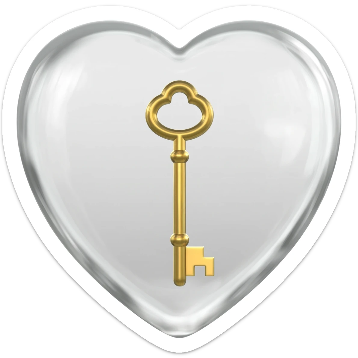 White glass heart with a golden key sticker