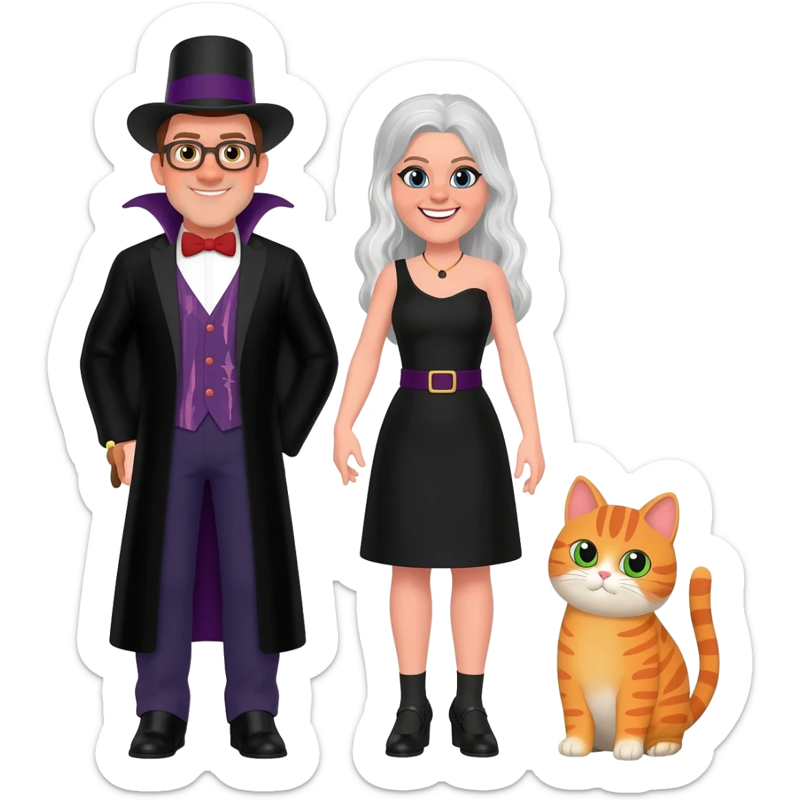 magician couple and their pet cat sticker