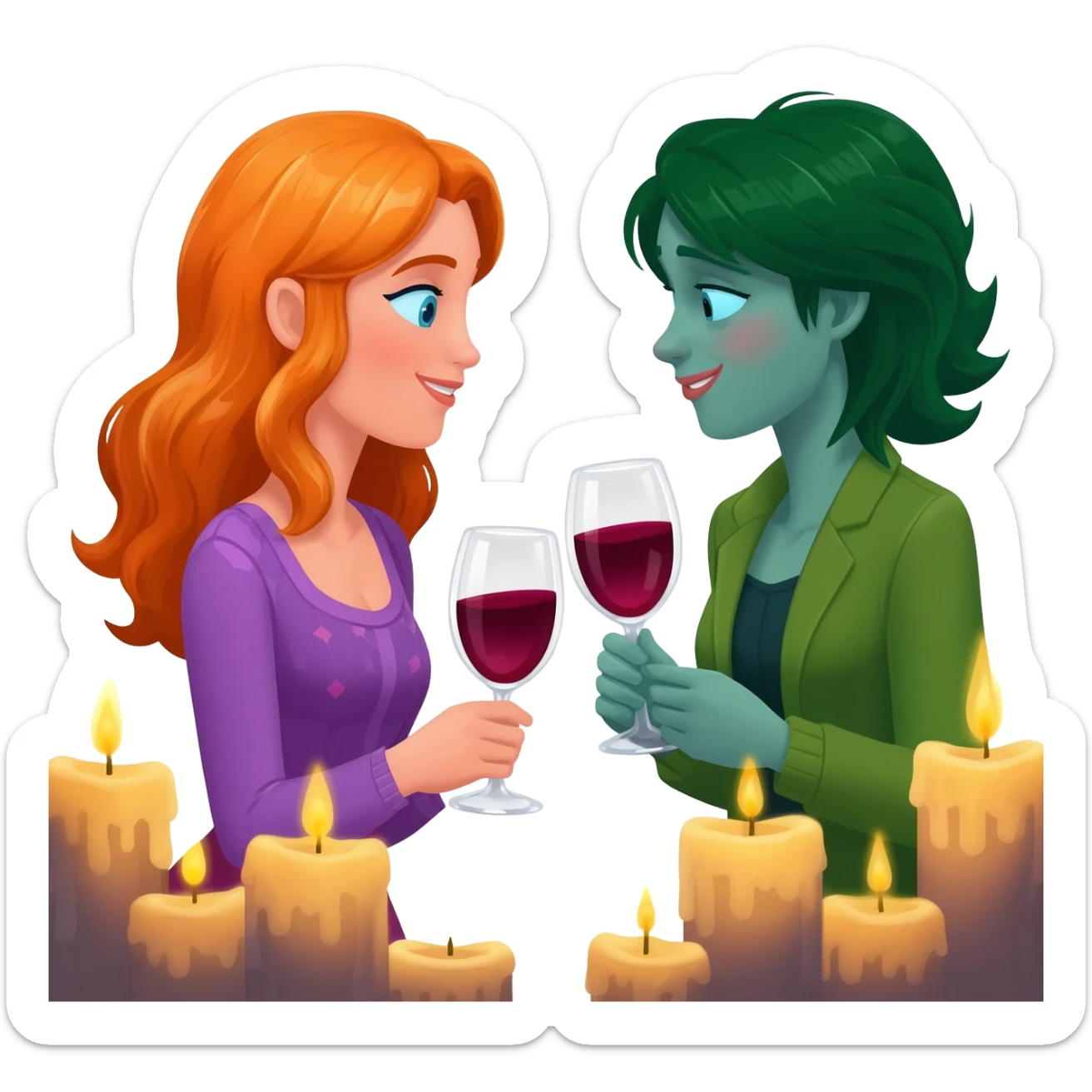glinda and elphaba drinking wine sticker