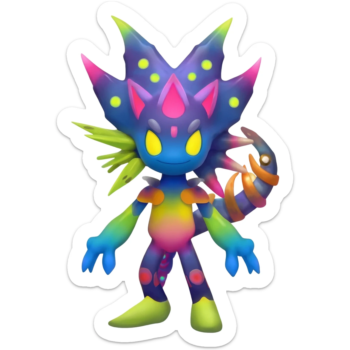 An exotic neon colorful unique bizarre eccentric Fakémon-creature sticker